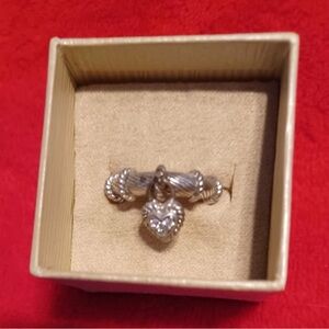 Judith Ripka sterling silver  heart charm ring with Diamonique stones. Size 7.